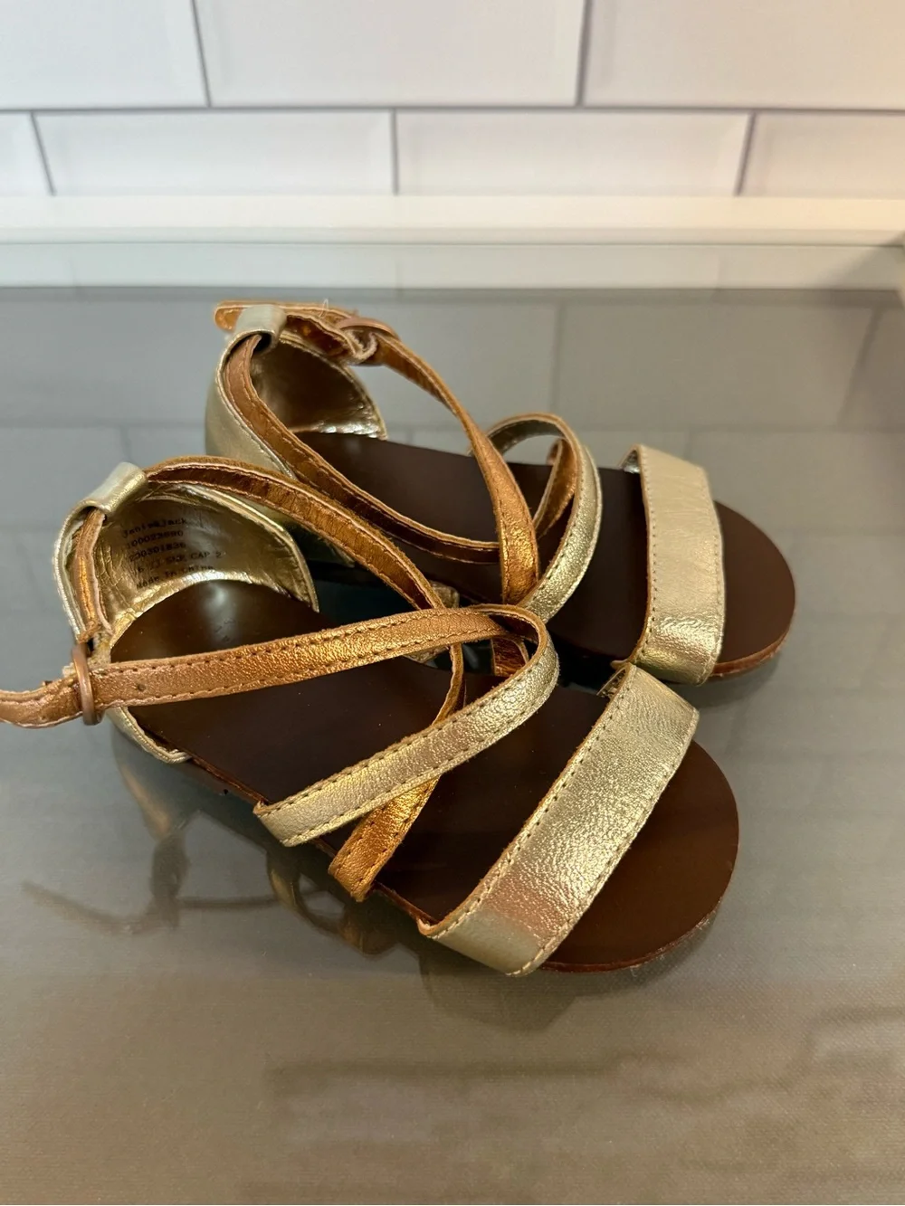 Janie and Jack Gold Strappy Sandals with Crossed Ankle Straps